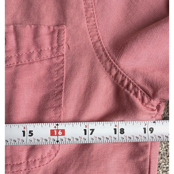 LL Bean Linen Cotton Belted Button Front Shirt Dress Pink Roll Tab Sleeves XL P - Picture 15 of 16